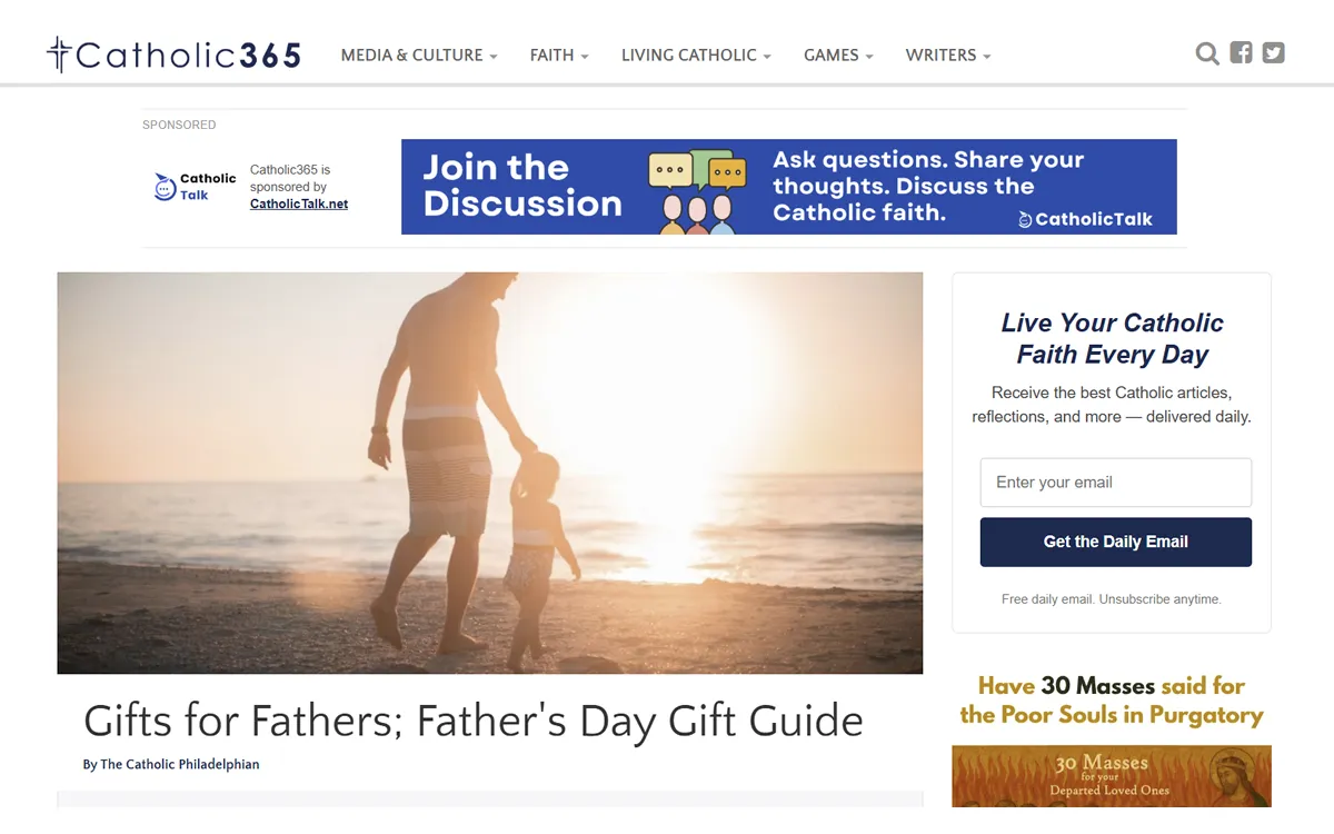 Example of a Catholic365 website header sponsor placement