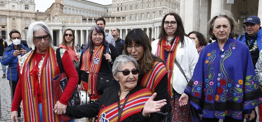 Canadian Indigenous give pope moccasins, ask him to walk with them